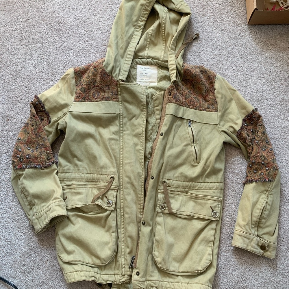 Free people embroidered khaki jacket coat